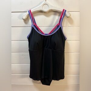 PENNINGTONS – Black Ribbed One-Piece Swim Dress – Plus Size 1X